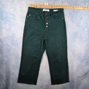 Judy Blue Forest Green High‎ Rise Wide Leg Crop Raw Hem Jeans 5/27 JB88104C